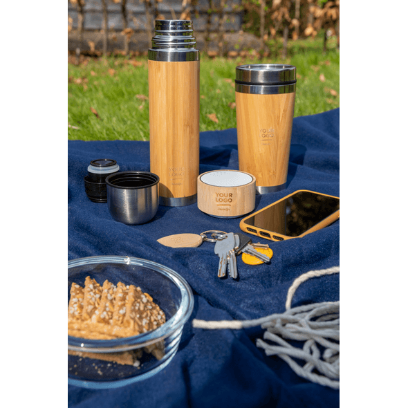 Double Wall Insulated Water Bottle - With Handle & Bamboo Lid