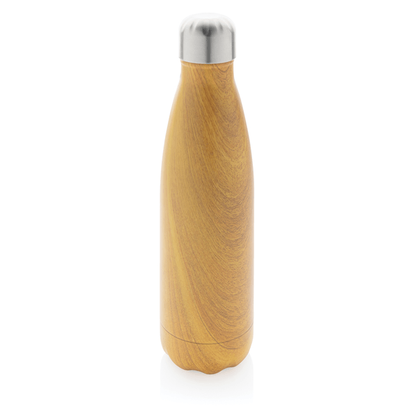 Bottiglia sottovuoto in acciaio inox con stampa legno