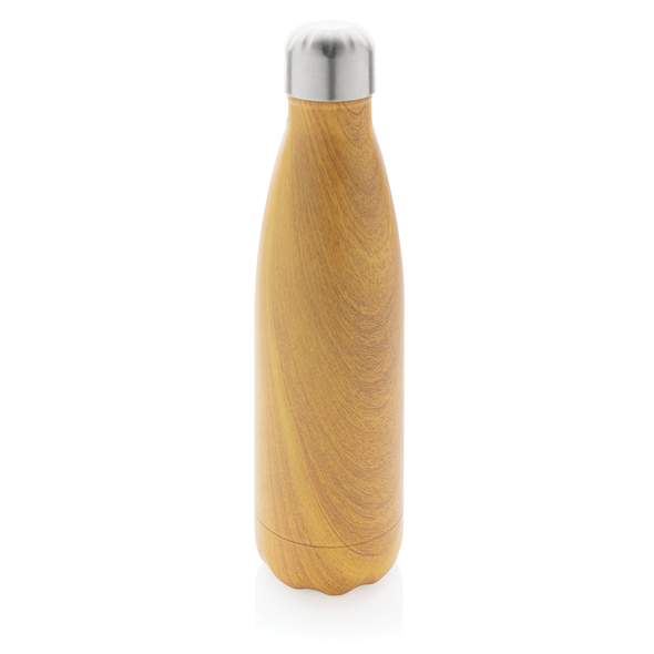 Bottiglia sottovuoto in acciaio inox con stampa legno Bottiglia sottovuoto in acciaio inox con stampa legno
