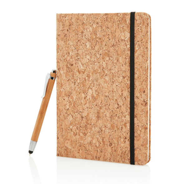 A5 notitieboek met kurken kaft inclusief bamboe gestileerde pen