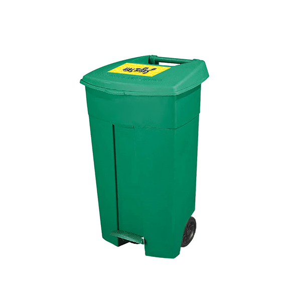 Beholder med lokk og pedal med 2 hjul grønn HDPE Beholder med lokk og pedal med 2 hjul grønn HDPE