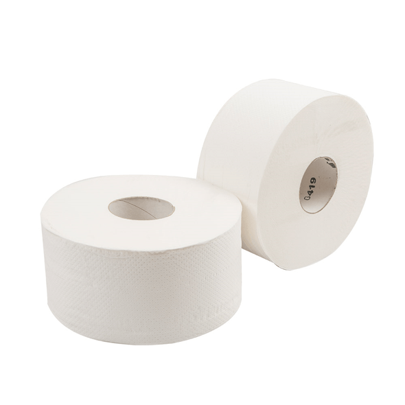 "Baby Jumbo" WC-paperi ympäristömerkillä 2 arkkia Valkoinen kudos "Baby Jumbo" WC-paperi ympäristömerkillä 2 arkkia Valkoinen kudos