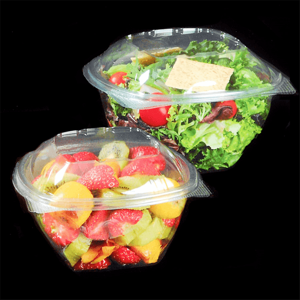 Salatskål med gjennomsiktig hengslet lokk RPET Salatskål med gjennomsiktig hengslet lokk RPET