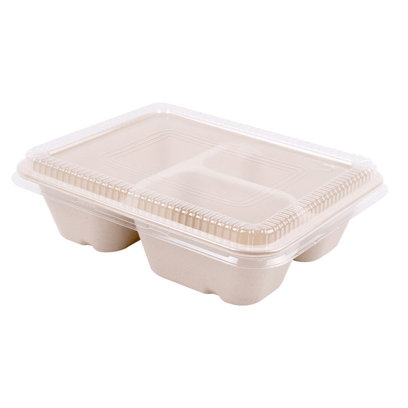 Trays with 3 Compartments and Covers PET "Bionic" Bagasse