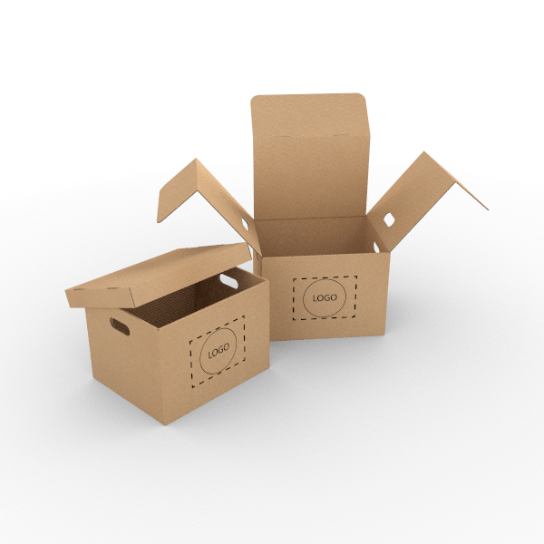 Enkelwandige kartonnen dozen handgrepen aan zijkant en verwijderbaar deksel BIZAY