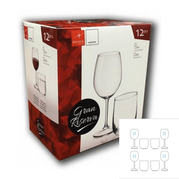 Juego de 4 copas para vino y 8 vasos para agua de vidrio - BORMIOLI ROCCO™ - Gran Riserva Juego de 4 copas para vino y 8 vasos para agua de vidrio - BORMIOLI ROCCO™ - Gran Riserva