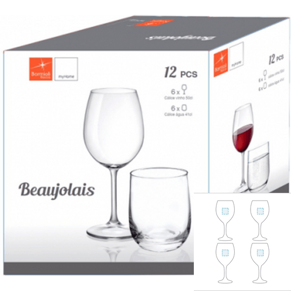 Juego de 6 copas para vino y 6 vasos de vidrio - BORMIOLI ROCCO™ -  Beaujolais