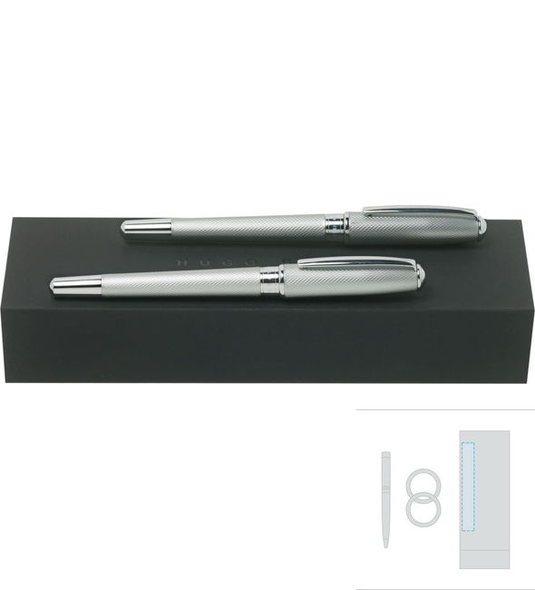 Essential matné chromované pero s hrotem + Essential matné chromované kuličkové pero – Hugo Boss™
