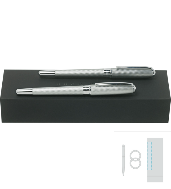 Essential matné chromované pero s hrotem + Essential matné chromované kuličkové pero – Hugo Boss™ Essential matné chromované pero s hrotem + Essential matné chromované kuličkové pero – Hugo Boss™