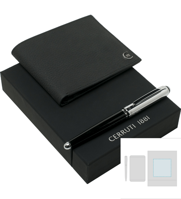 Hamilton Black Card Wallet + Miles Black Set snib Pen - Cerruti 1881™