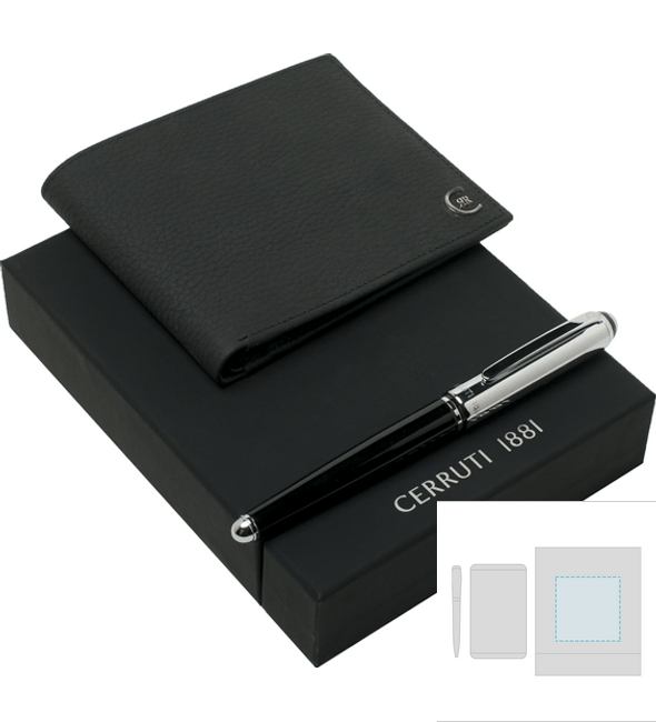 Portacarte Hamilton nero + set di penne Miles Black Snib - Cerruti 1881™ Portacarte Hamilton nero + set di penne Miles Black Snib - Cerruti 1881™