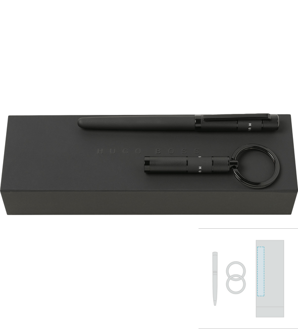 Sada přívěsků na klíče s černou stuhou + kuličkové pero s černou stuhou - Hugo Boss™ Sada přívěsků na klíče s černou stuhou + kuličkové pero s černou stuhou - Hugo Boss™
