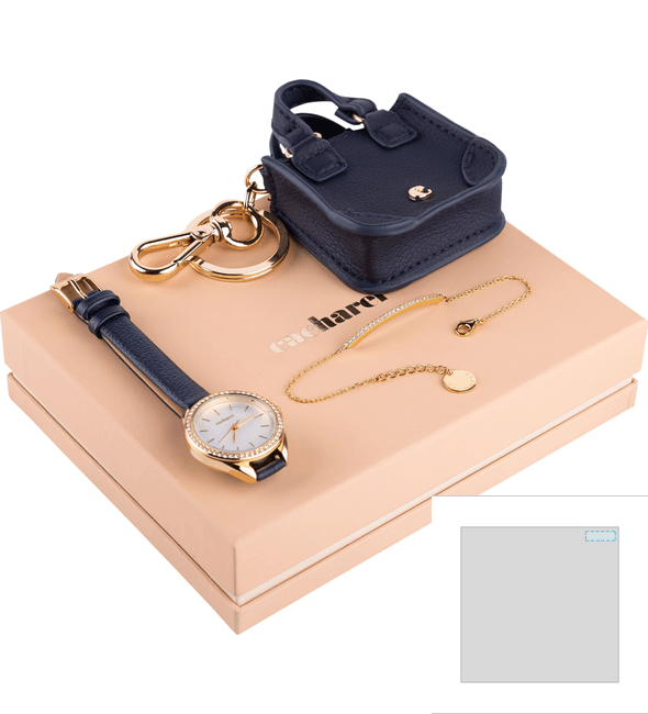 Llavero Victoire & Brazalete Courbe Oro & Reloj Iris - Cacharel™ Llavero Victoire & Brazalete Courbe Oro & Reloj Iris - Cacharel™