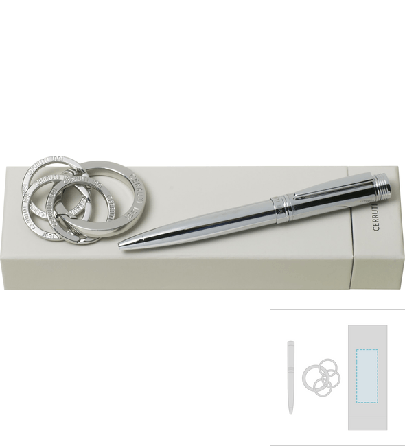 Zoom sølv nøkkelringsett + zoom klassisk sølv kulepenn - Cerruti 1881™