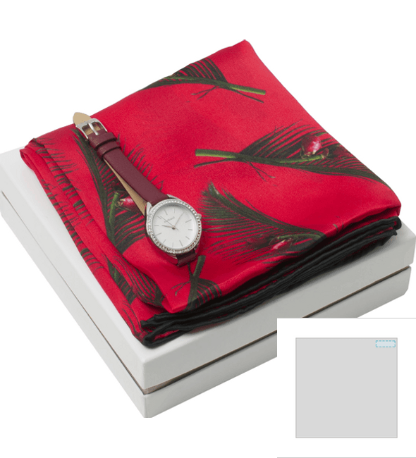Set foulard in seta Victoire Cherry + orologio Iris Burgundy - Cacharel™ Set foulard in seta Victoire Cherry + orologio Iris Burgundy - Cacharel™