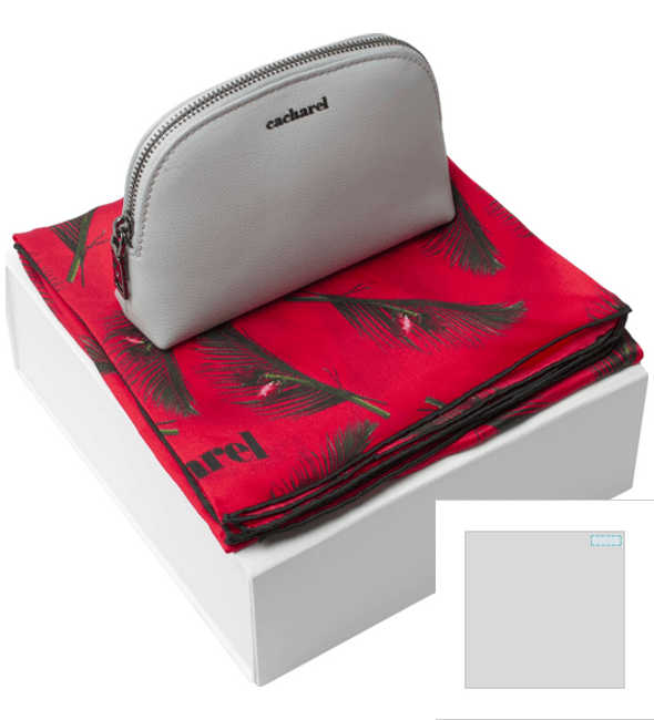 Victoire Cherry silk scarf set + Victoire Light Blue small toiletry bag - Cacharel™