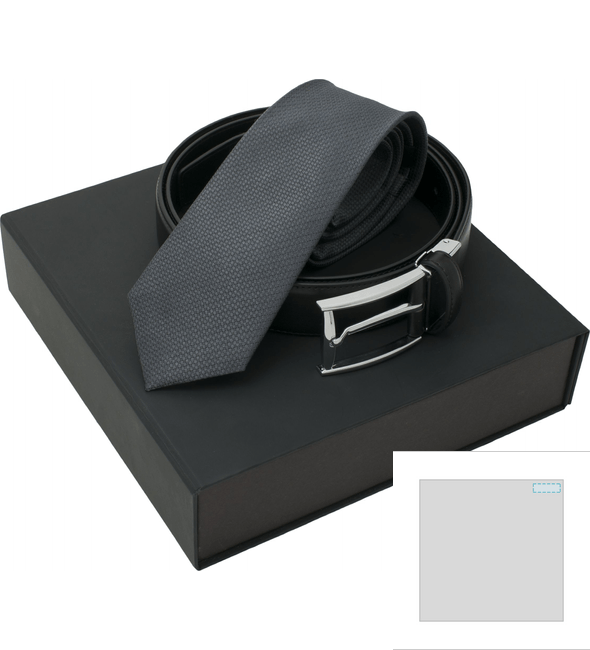 Uomo donkergrijze zijden stropdasset + Elio zwarte riem - Ungaro™ Uomo donkergrijze zijden stropdasset + Elio zwarte riem - Ungaro™