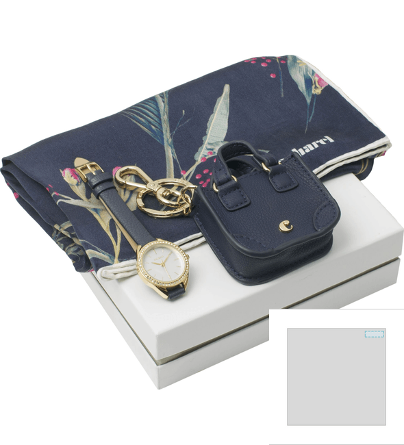 Marineblauwe Victoire-sleutelhanger + Iris-zijden sjaal - Cacharel™ Marineblauwe Victoire-sleutelhanger + Iris-zijden sjaal - Cacharel™