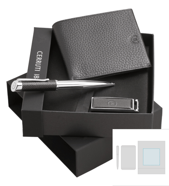 Parure CERRUTI 1881 (stylo bille, portefeuille & clé usb) Parure CERRUTI 1881 (stylo bille, portefeuille & clé usb)