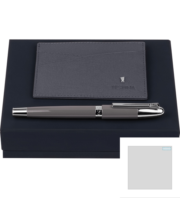 Chronobike Gray Card Holder Set + Classicals Chrome Gray Snib Pen Set - Festina™