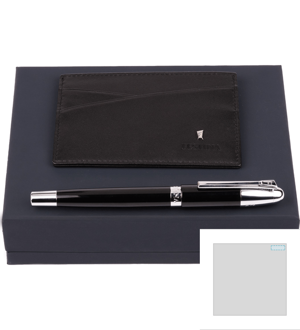Klassieke zwarte kaarthouder + klassieke chromen zwarte rollerpenset - Festina™ Klassieke zwarte kaarthouder + klassieke chromen zwarte rollerpenset - Festina™
