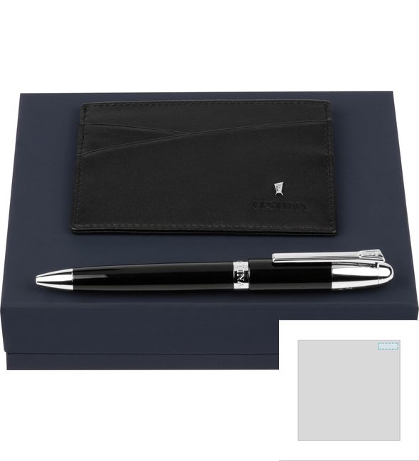 Classicals Black Card Holder + Classicals Chrome Black Ballpoint Pen Set - Festina™