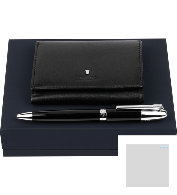 Classicals Black Trifold Card Holder + Classicals Chrome Black Ballpoint Pen Set - Festina™ Classicals Black Trifold Card Holder + Classicals Chrome Black Ballpoint Pen Set - Festina™
