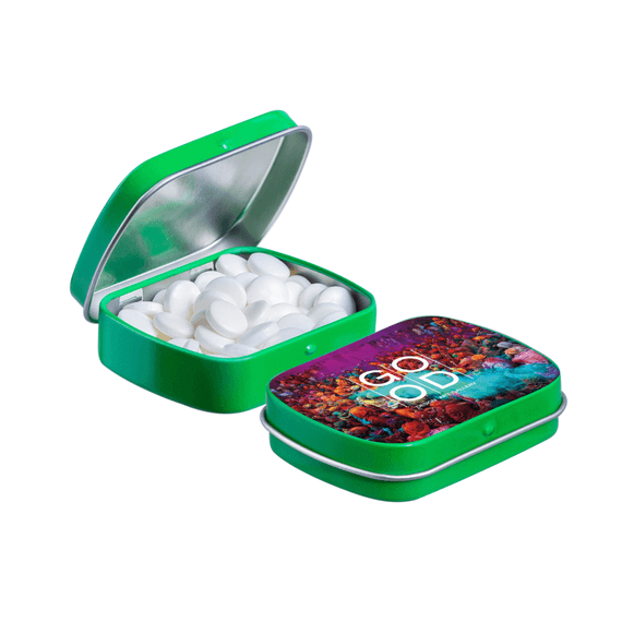 Caja Metálica con Bisagras - Pastillas de Menta Caja Metálica con Bisagras - Pastillas de Menta