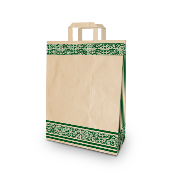 Høj papirbærepose med flade håndtag "Grønt Mønster"